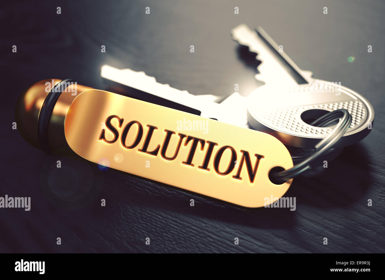 Tasti per soluzione - Concetto su Golden portachiavi nero su sfondo di legno. Vista ingrandita, il fuoco selettivo 3D Render. Tonica Imag Foto Stock Tasti per soluzione - Concetto su Golden portachiavi nero su sfondo di legno. Vista ingrandita, il fuoco selettivo 3D Render. Tonica Imag Foto Stock