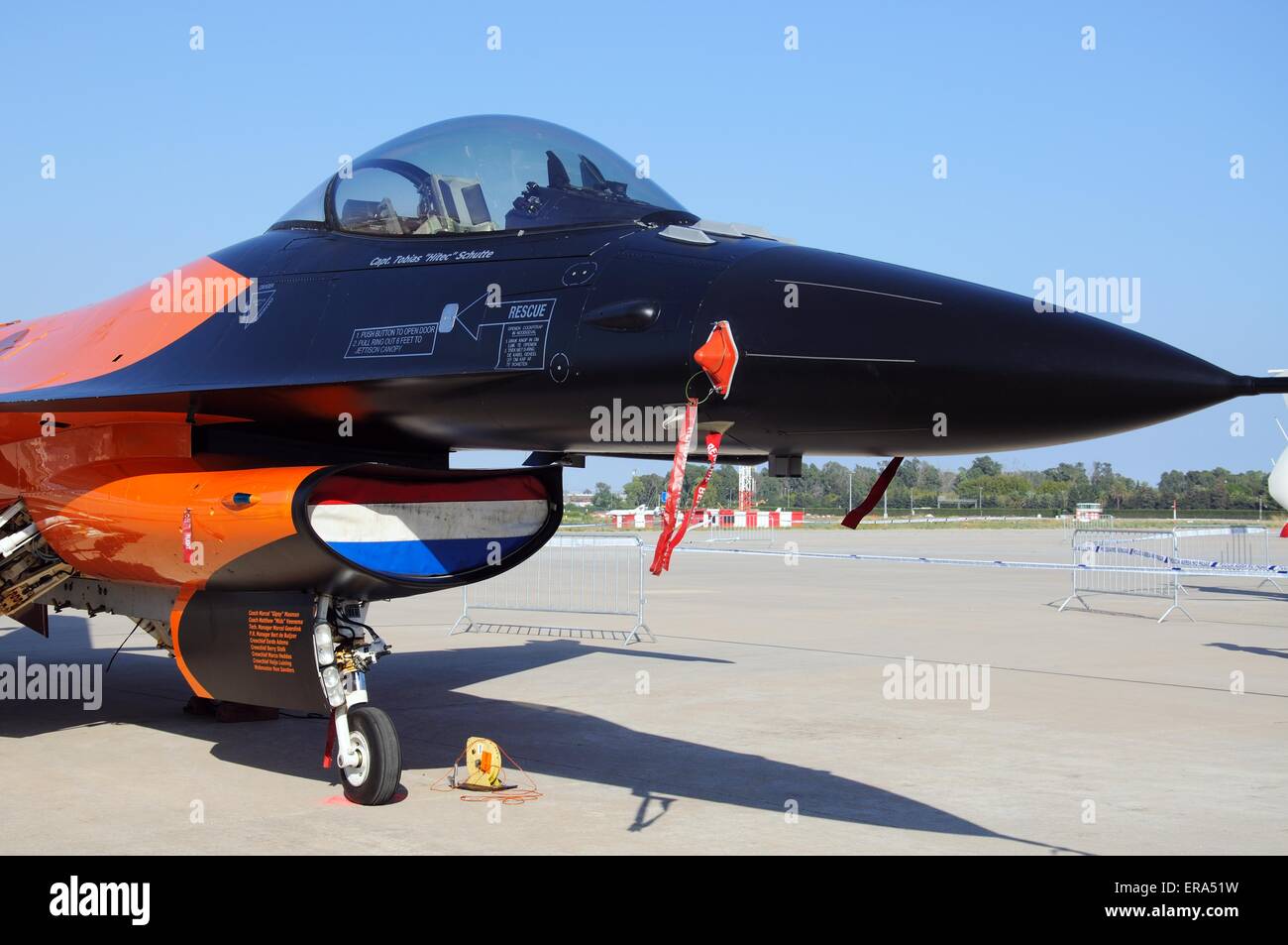 General Dynamics F-16 Fighting Falcon olandese della Air Force a seconda esibizione aerea all'aeroporto di Malaga, Malaga, Andalusia, Spagna Foto Stock
