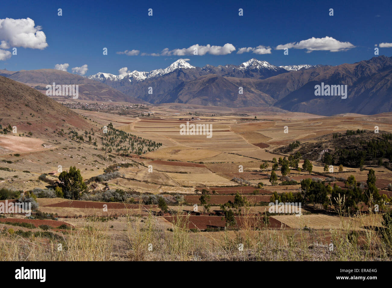 La Valle di Urubamba e le montagne delle Ande, Perù Foto Stock