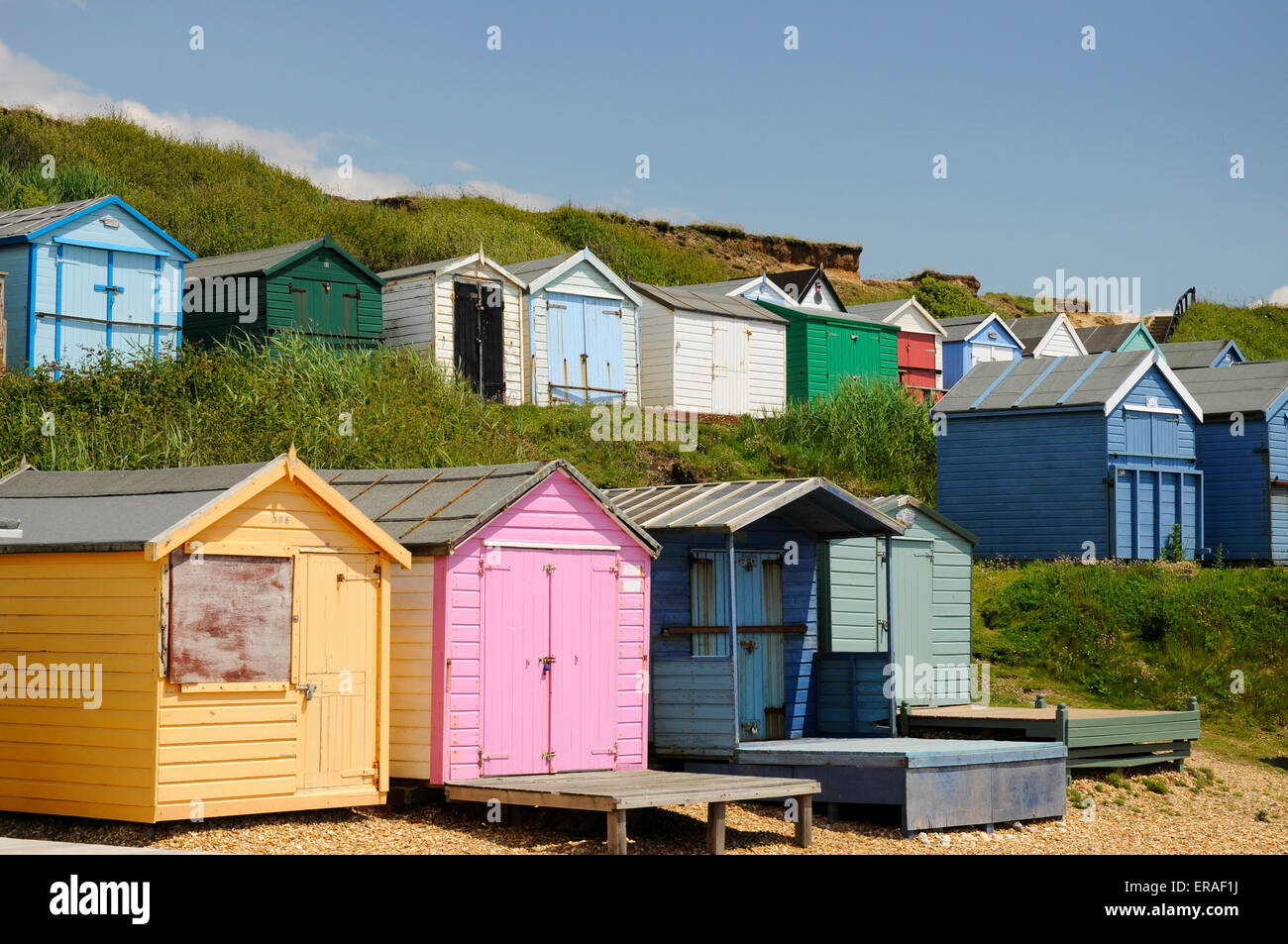 Spiaggia di capanne in costa southengland REGNO UNITO Inghilterra europa Foto Stock