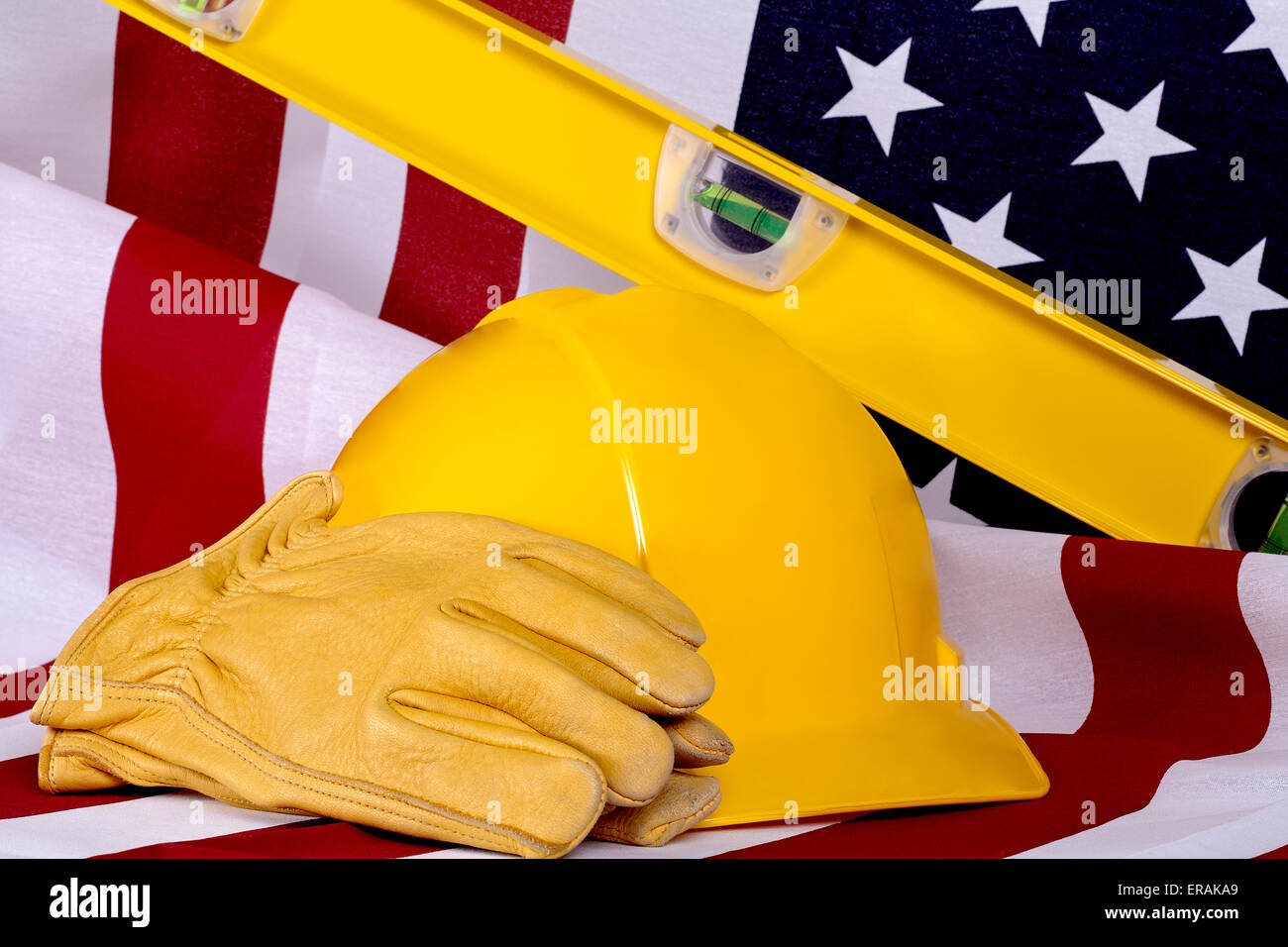Industria di costruzione Business USA American realizzati strumenti e Bandiera Foto Stock