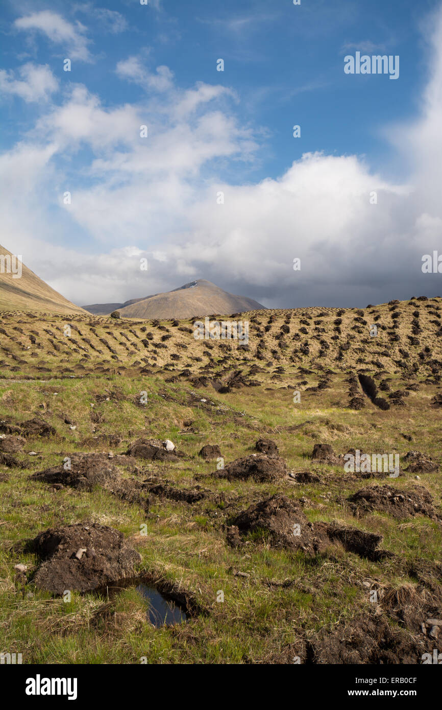 Lo stampaggio della struttura nelle Highlands scozzesi - cumuli di terra scavata in preparazione per piantare alberelli Foto Stock
