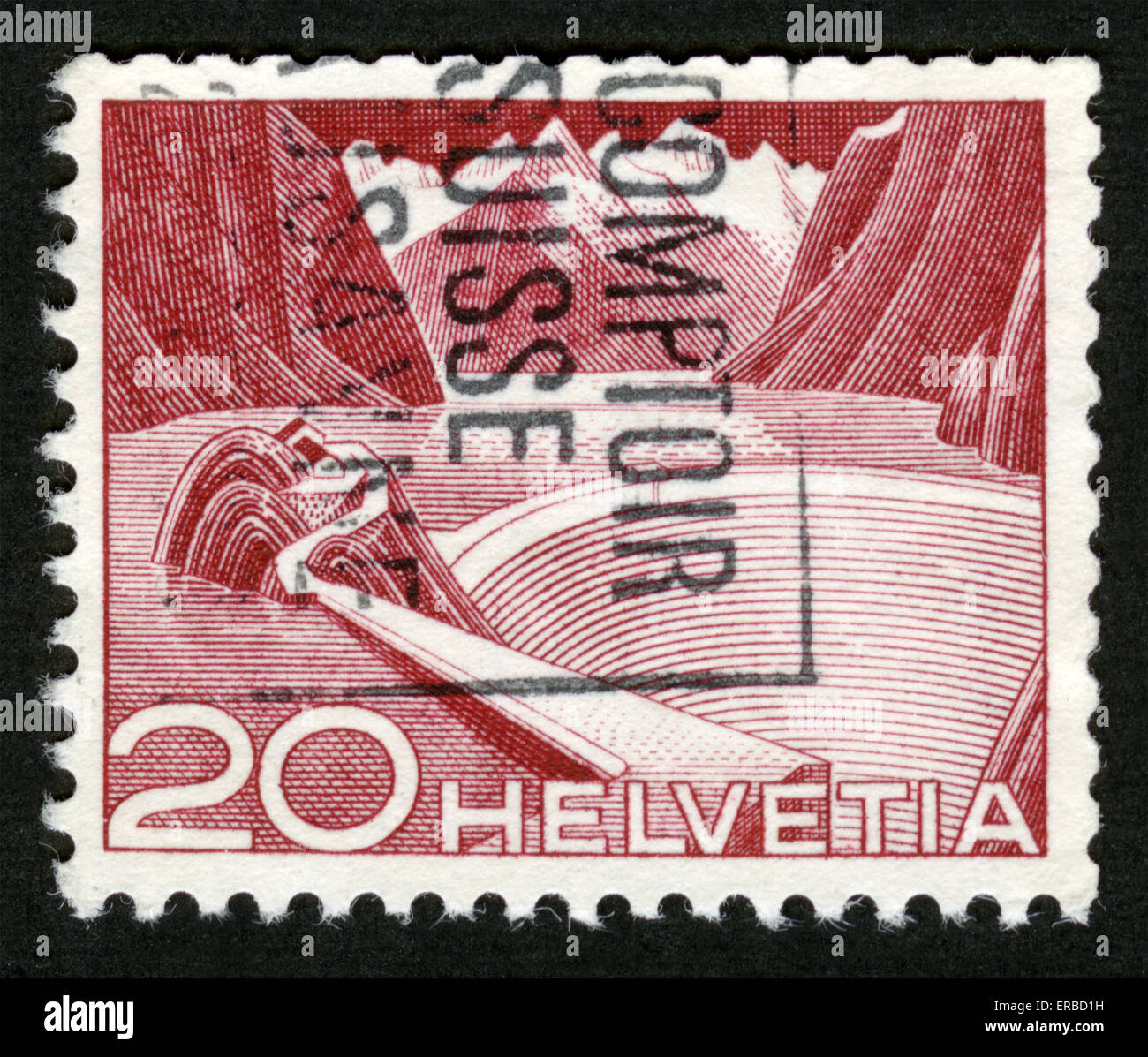 La Svizzera, Helvetia, francobollo, post mark Foto Stock