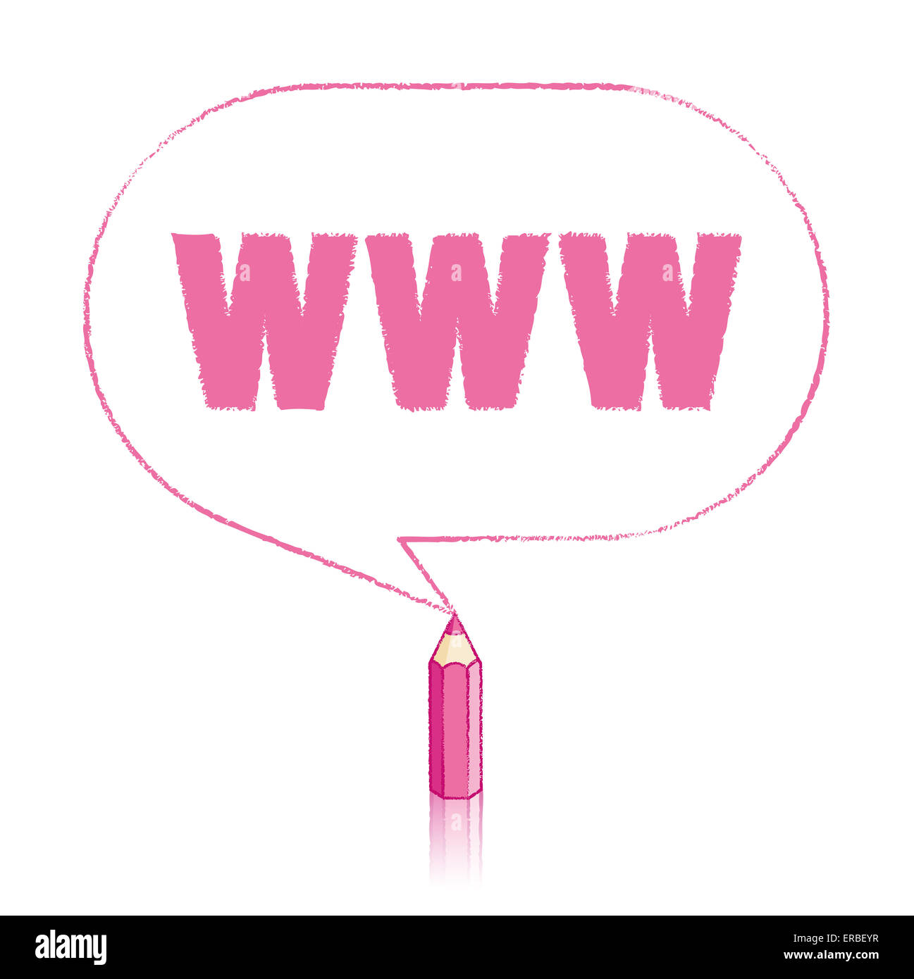 Matita rosa con disegno di riflessione in tutto il mondo di Web acronimo in oblungo arrotondati discorso bolla su sfondo bianco Foto Stock