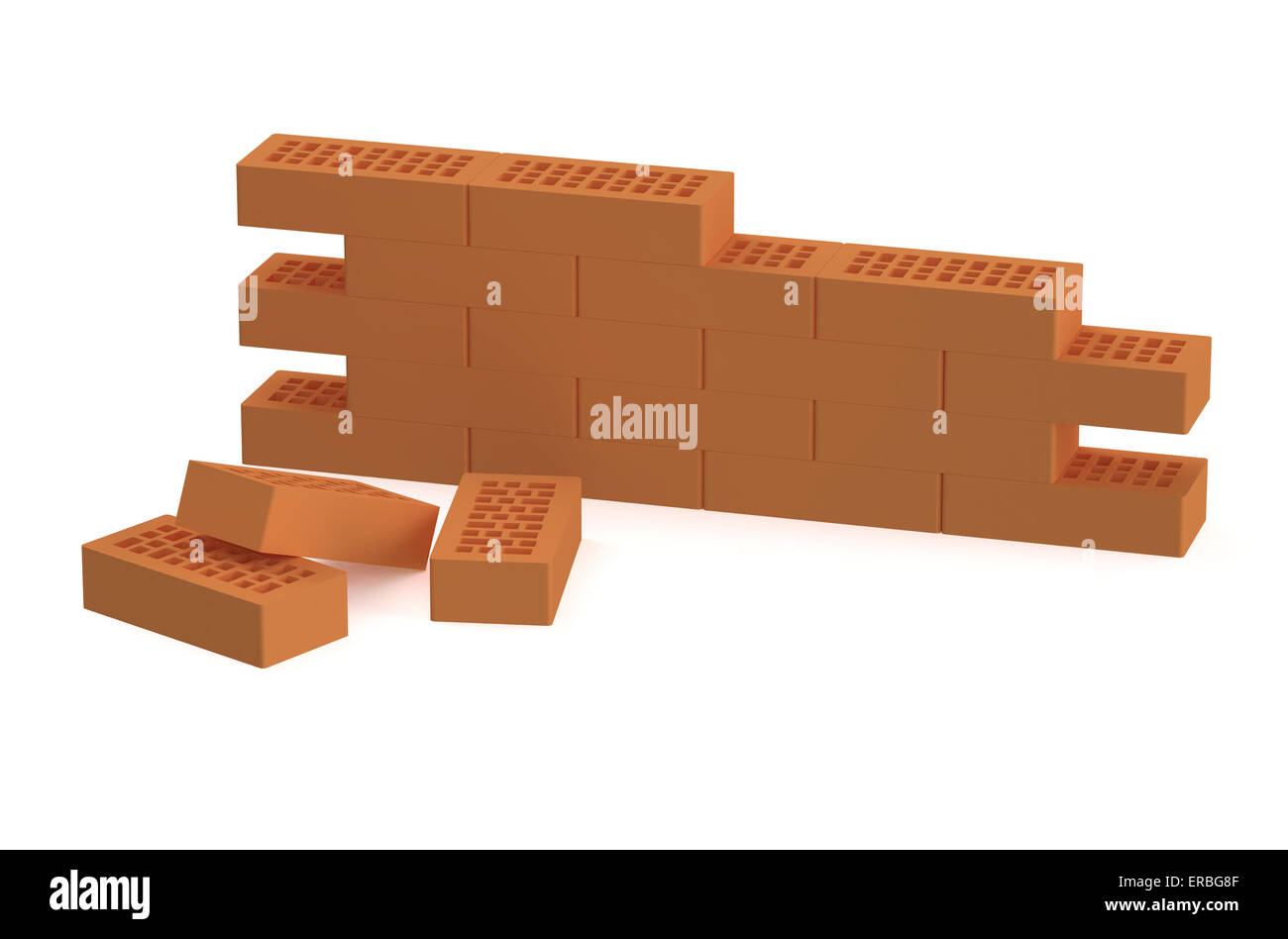 Muro di mattoni di edificio isolato su sfondo bianco Foto Stock
