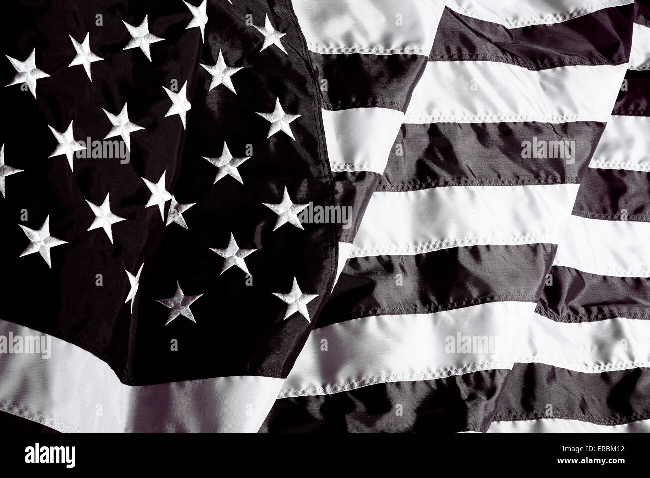 Stati Uniti d'America bandiera in bianco e nero in presenza di luce solare Foto Stock