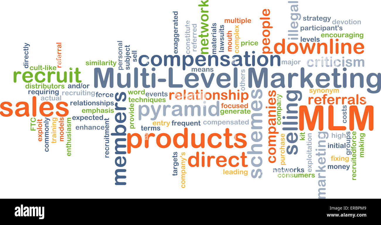 Concetto di sfondo wordcloud illustrazione di multi-level marketing MLM Foto Stock