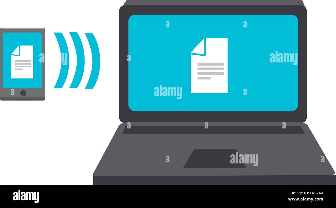 Illustrazione vettoriale di un file che viene trasferito a un computer. Isolato su sfondo bianco. Illustrazione Vettoriale