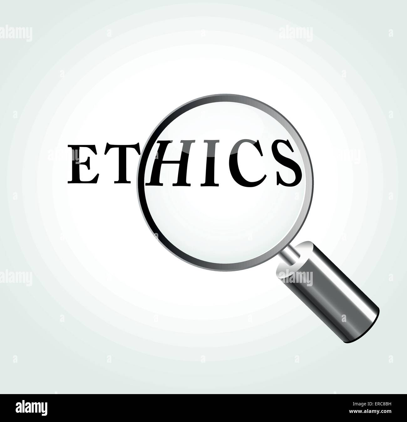 Illustrazione Vettoriale del concetto di etica con ingrandimento Illustrazione Vettoriale