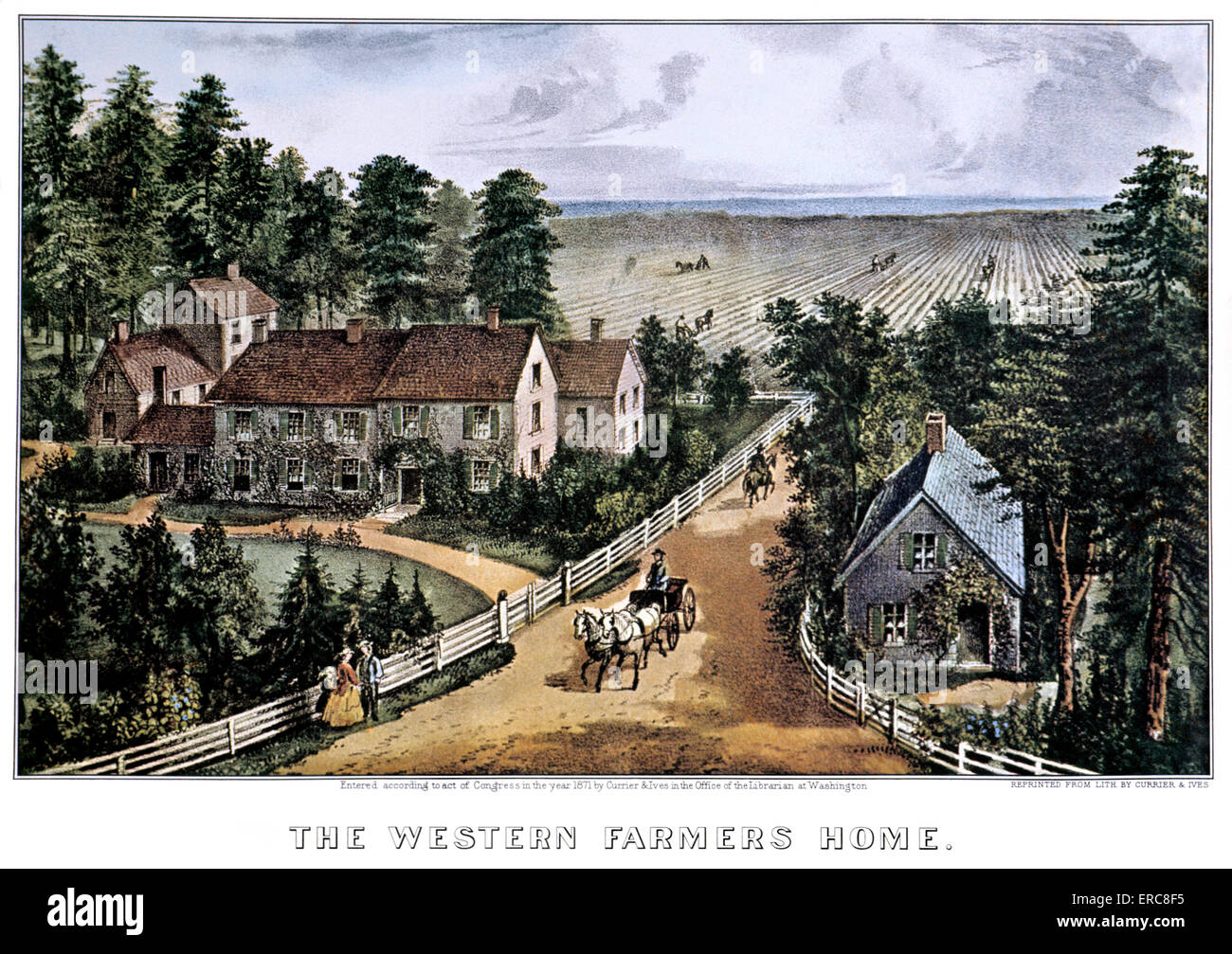 1870s il WESTERN AGRICOLTORI HOME - CURRIER & IVES LITOGRAFIA - 1871 Foto Stock