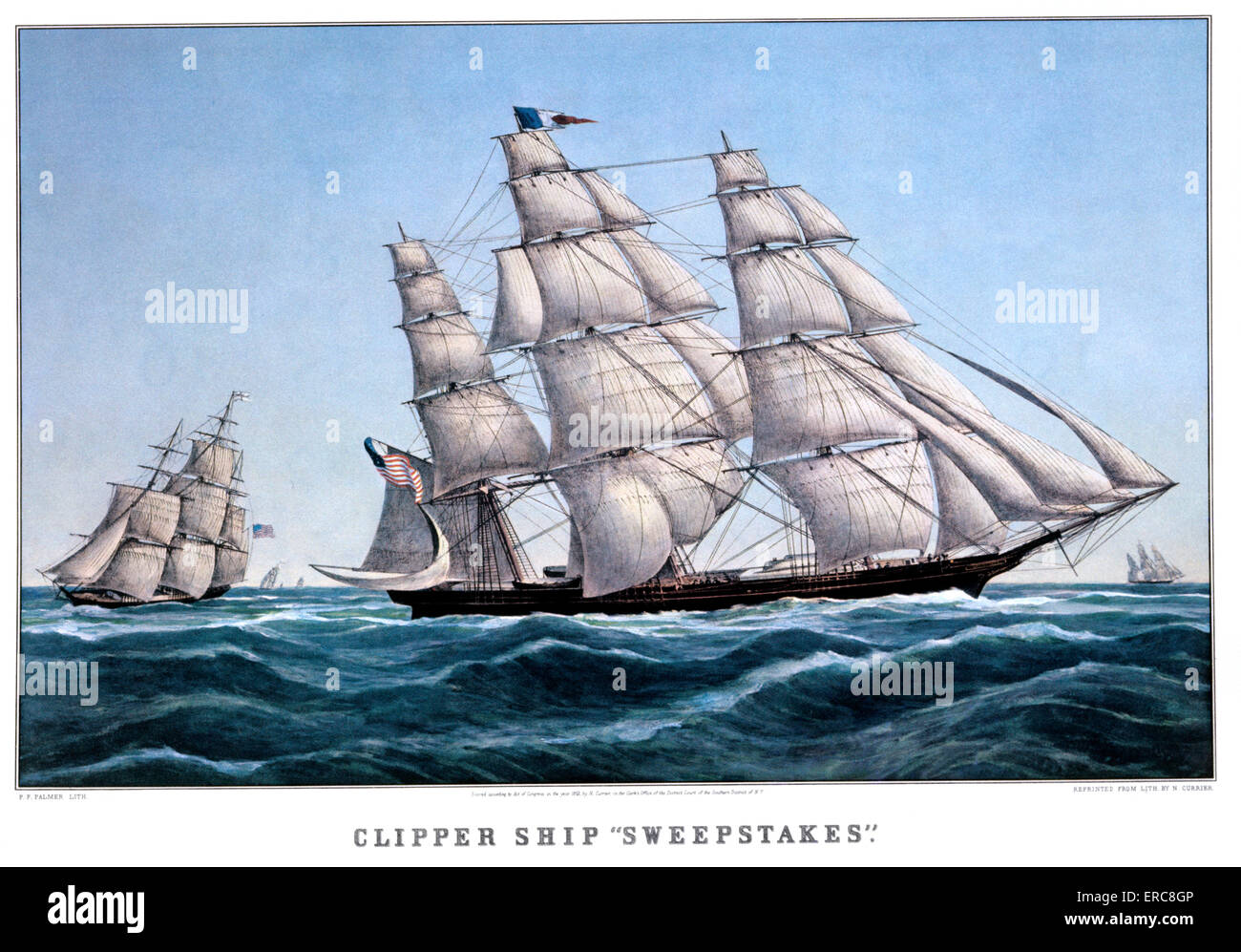 1850s Clipper Ship lotterie - pittura da F F PALMER - CURRIER & IVES LITOGRAFIA - 1855 Foto Stock
