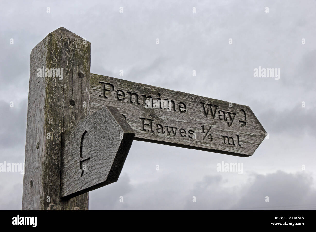 Indicazione Pennine Way percorso Hawes. Foto Stock