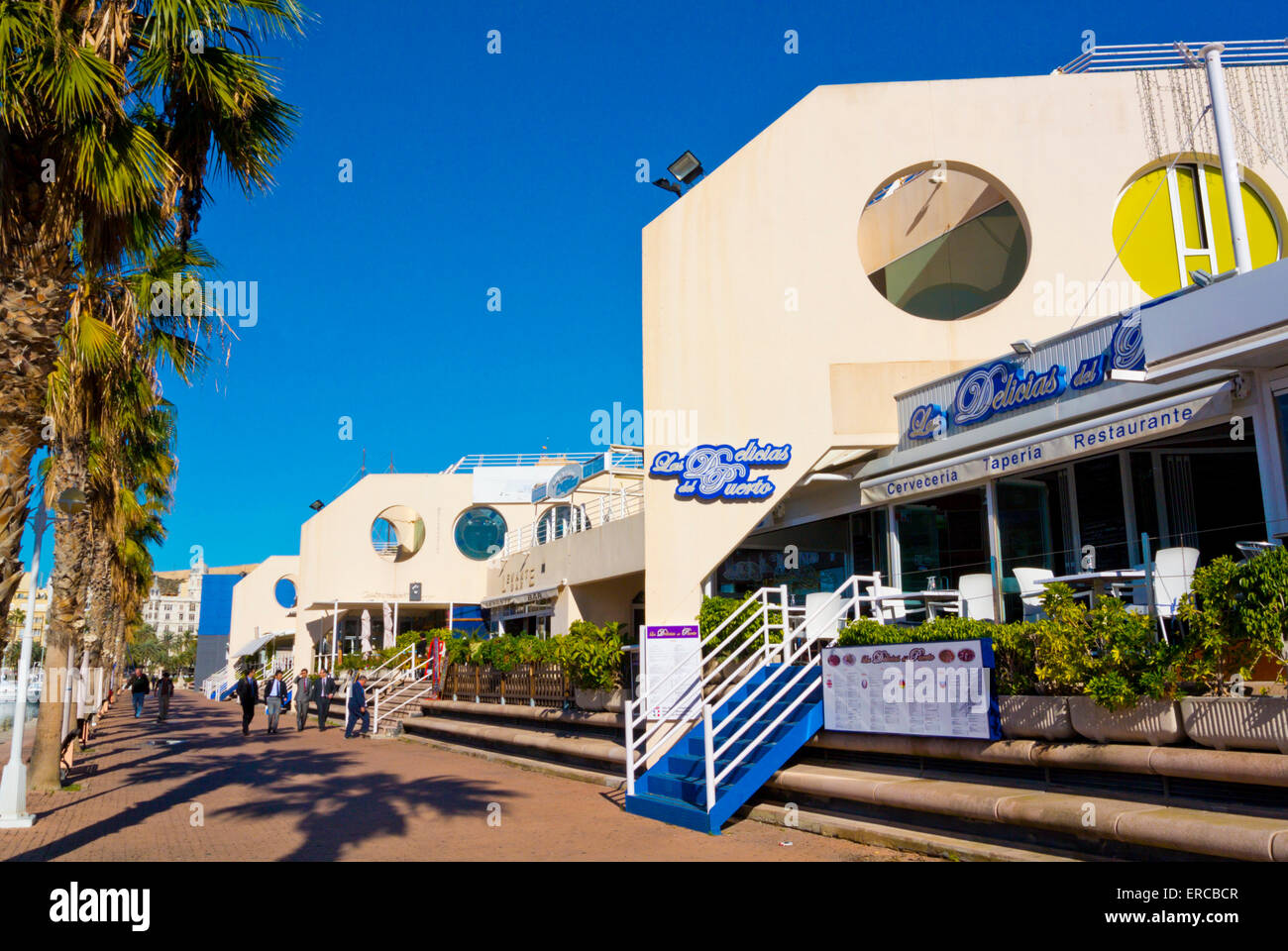 Ristorante, marina, porto per yacht, Alicante, Alacant, Costa Blanca, Spagna Foto Stock