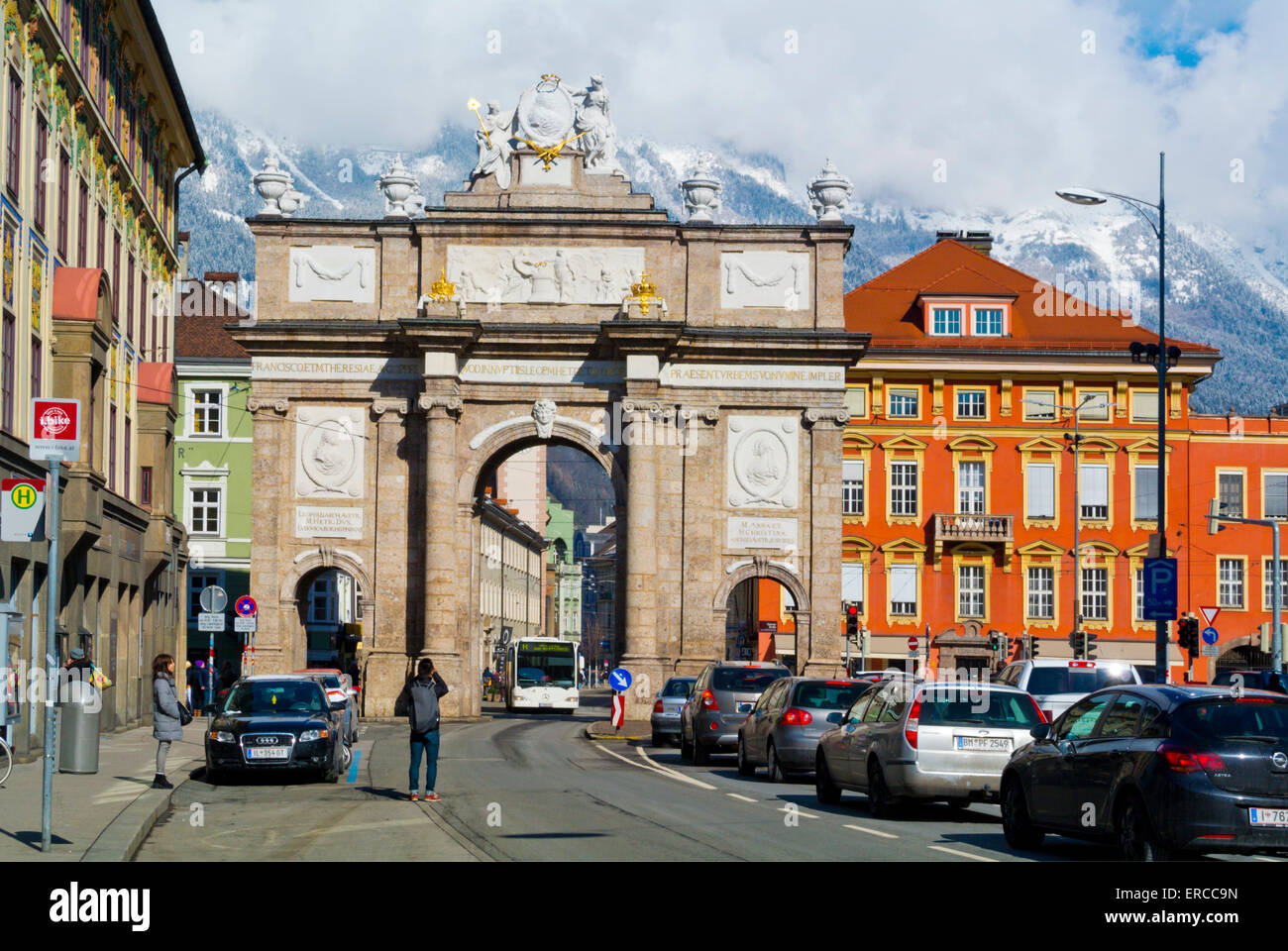 Triumphpforte, Arco Trionfale, Leopoldstrasse, Innsbruck, Valle Inn, Tirolo, Austria Foto Stock