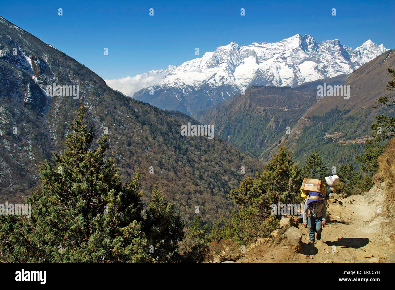 Portieri nepalese su un sentiero himalayana. Foto Stock