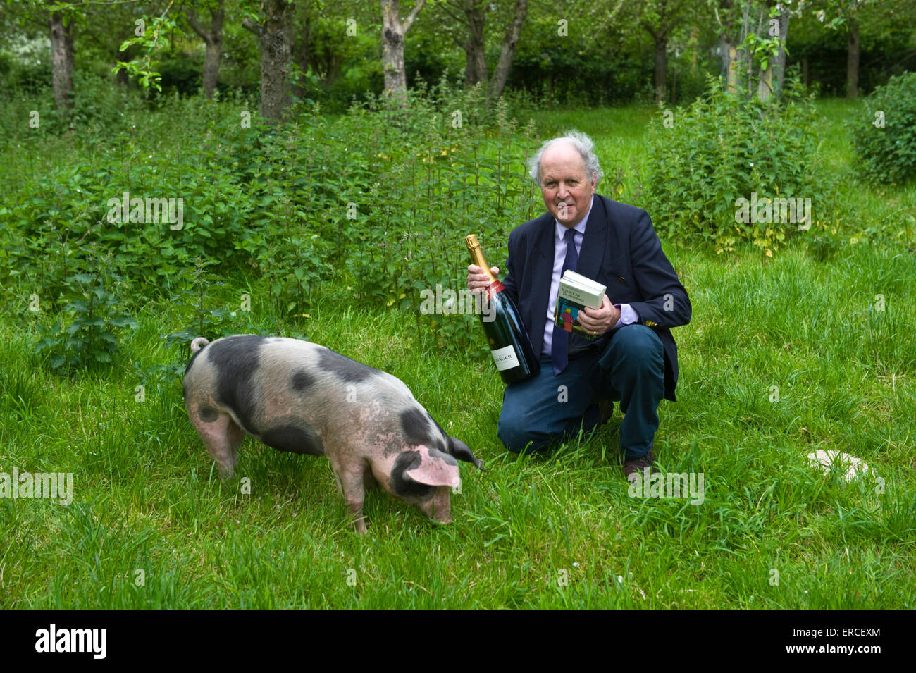 Alexander McCall Smith di ricevere il suo premio per la vincita del Bolllinger Everyman Wodehouse Prize per il suo romanzo 'GRASSO O'Leary's Dinner Party' a Hay Festival 2015 Foto Stock
