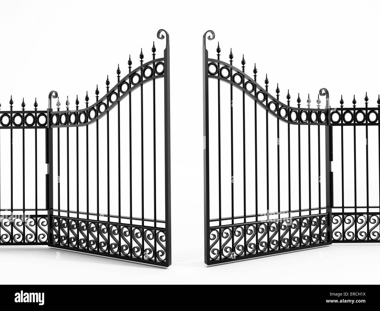 Black Iron gate isolato su bianco Foto Stock