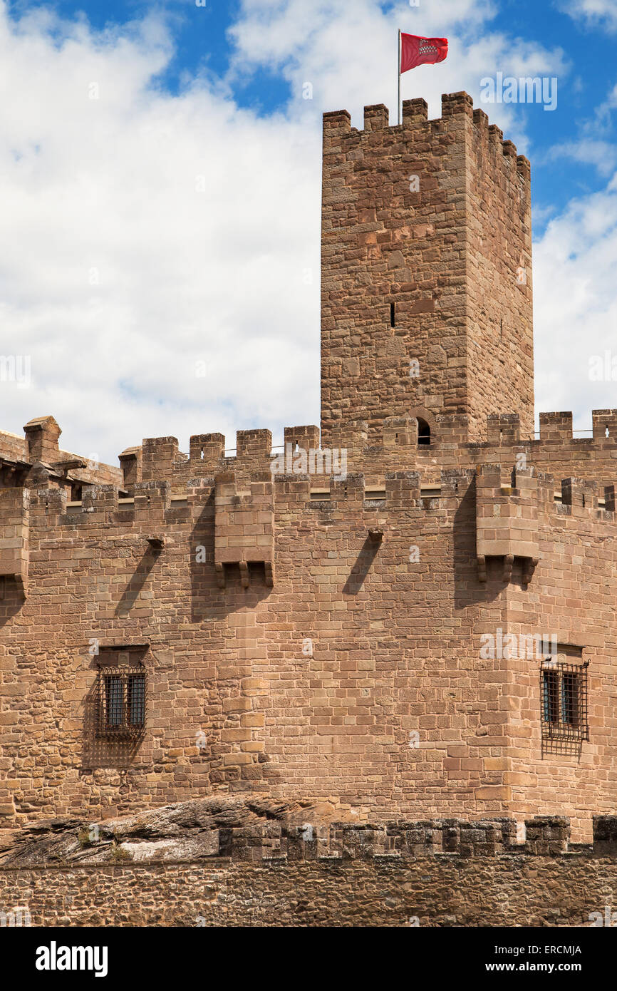 La torretta del castello di Javier in Navarra, Spagna. Foto Stock