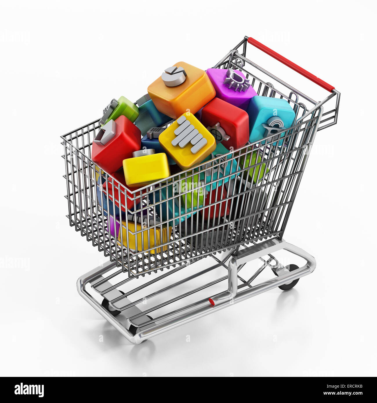 Le applicazioni dello smartphone in un carrello della spesa Foto Stock