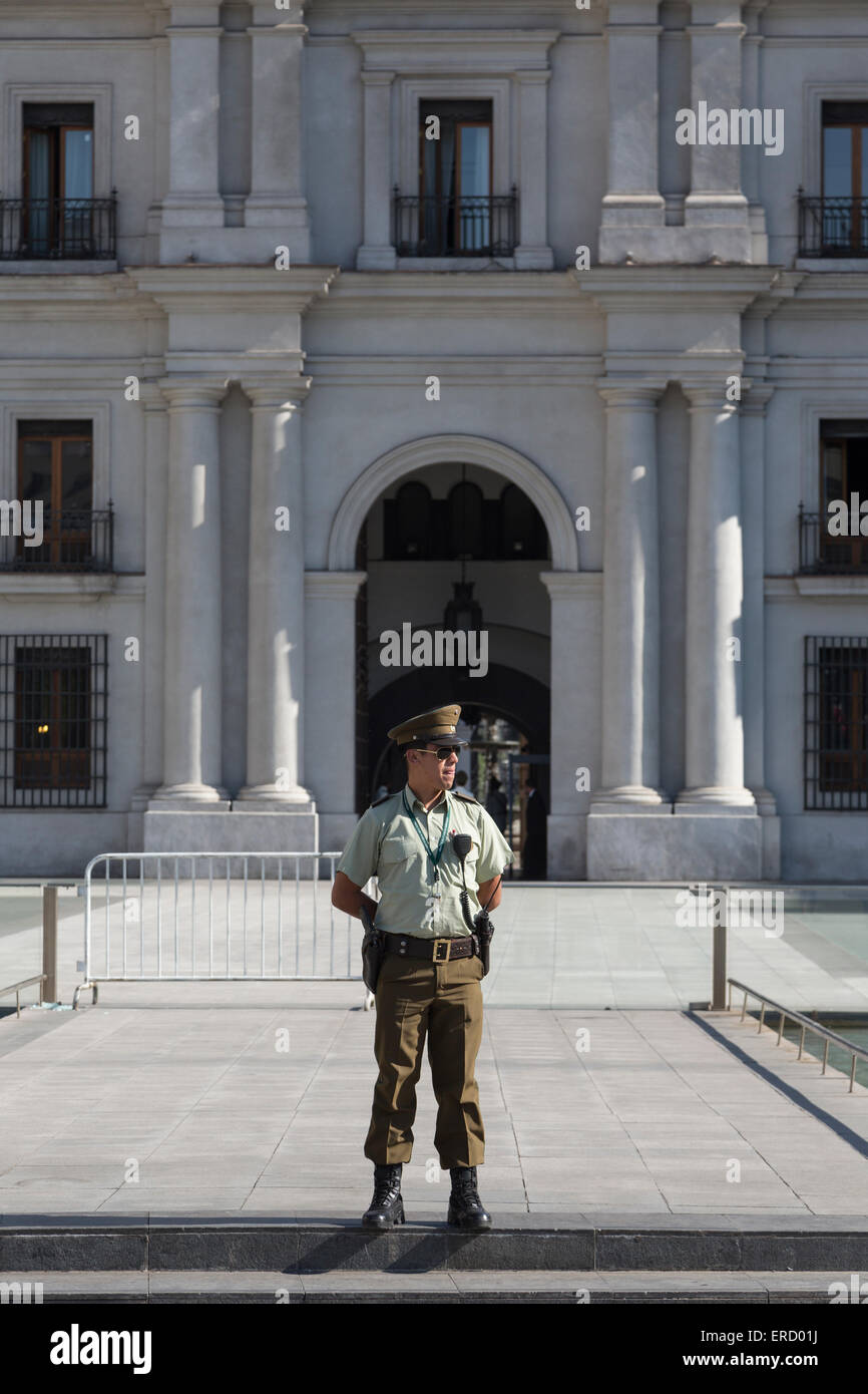 Guardia, Palacio de la Moneda (moneta Palace), Santiago del Cile Foto Stock