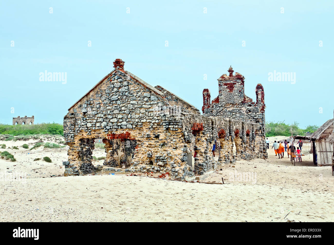 Vecchia Chiesa in rovina a Dhanushkodi Foto Stock