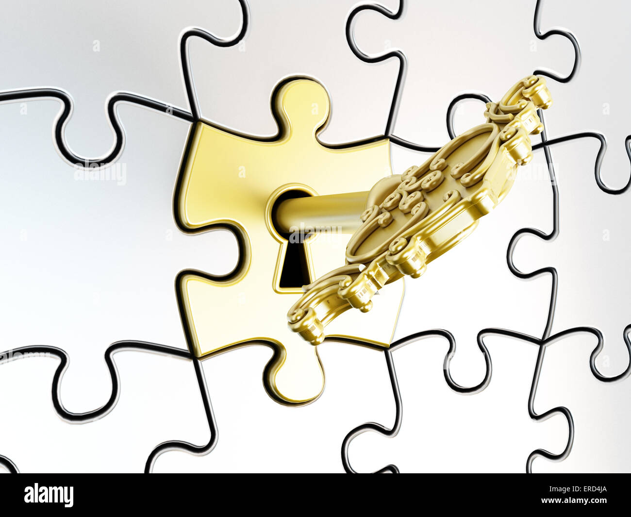 Golden key sulla parte di puzzle. Foto Stock