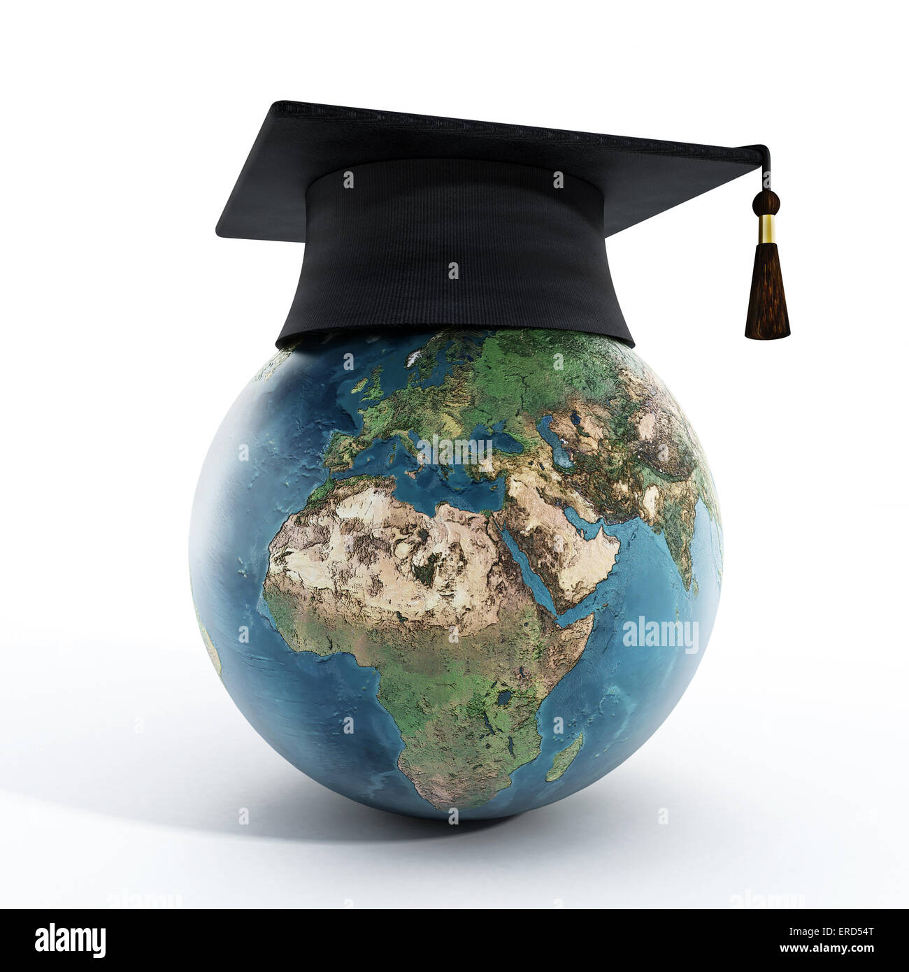 L'istruzione globale concetto con globo e mortarboard. Foto Stock