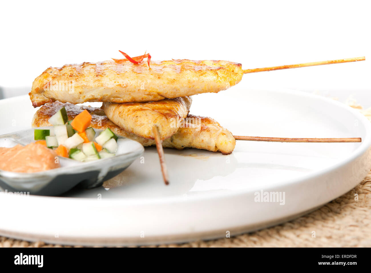 Pollo Satay spiedini tailandese Foto Stock