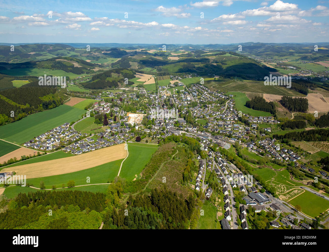 Panoramica di Eslohe, Sauerland, Nord Reno-Westfalia, Germania Foto Stock