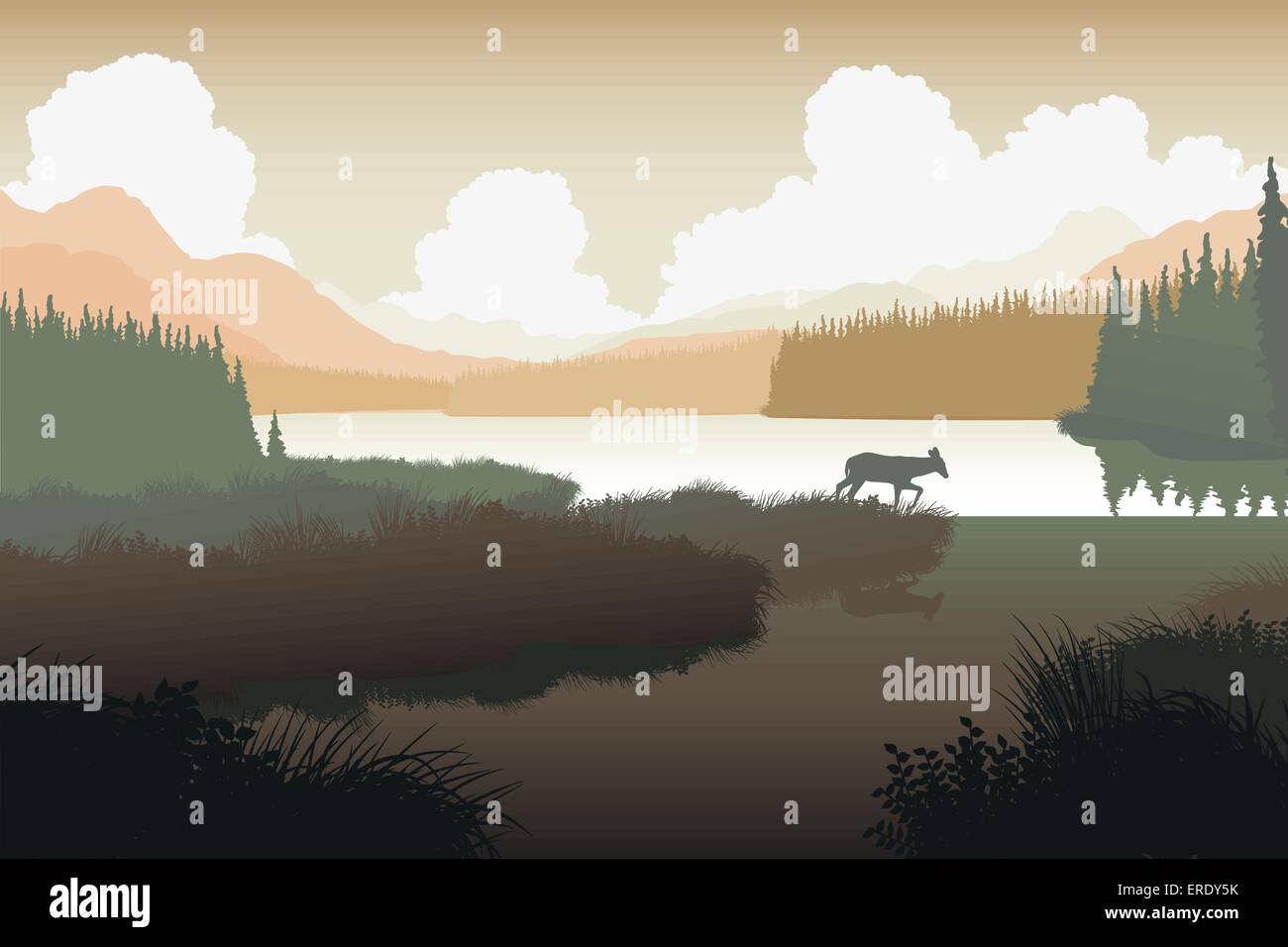 EPS8 modificabile illustrazione vettoriale di un cervo in un paesaggio selvaggio con l'animale come un oggetto separato Illustrazione Vettoriale