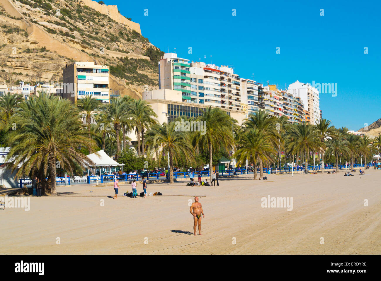 Playa del Postiguet di Alicante, Alacant, Costa Blanca, Spagna Foto Stock