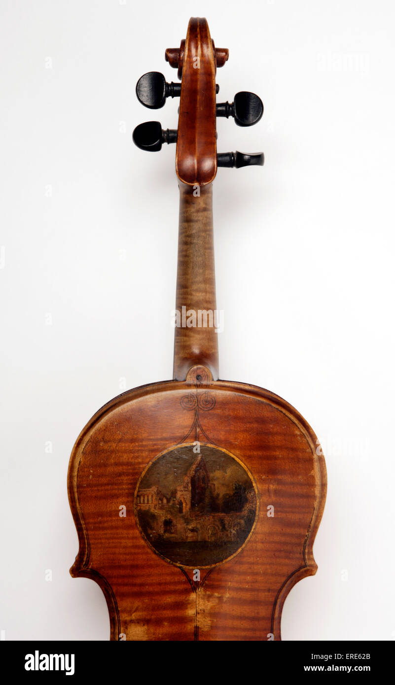 Retro di un violino con pittura fatta da Giovanni Macintosh, 1899. Foto Stock