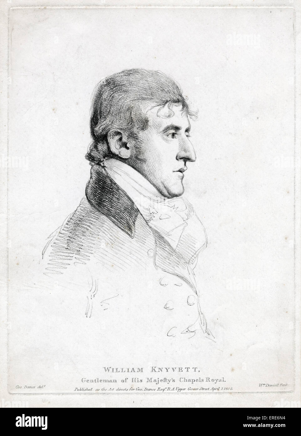 William Knyvett Gentiluomo di Sua Maestà Cappelle del Royal. Il 1 aprile 1803. Geo. La danza del., Wm. Daniell fecit. Pubblicato in quanto atto dirige per Geo. La danza Esq R.A., Superiore Gower Street. British cantante e compositore, 1779-1856. Foto Stock