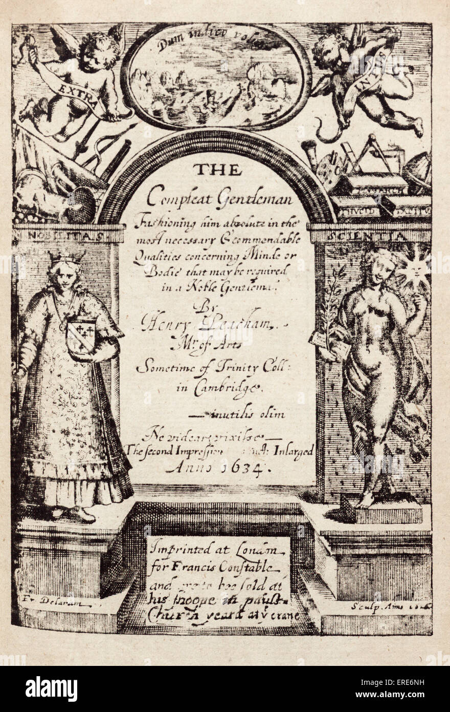 Il Compleat Gentleman, da Henry Peacham. Pagina stampata dall'Compleat Gentleman. Stampato per la prima volta nel 1622. (Esso è presentato come una guida sulle arti per giovani uomini di buona nascita.) English poeta e scrittore 1576 - 1643. Foto Stock