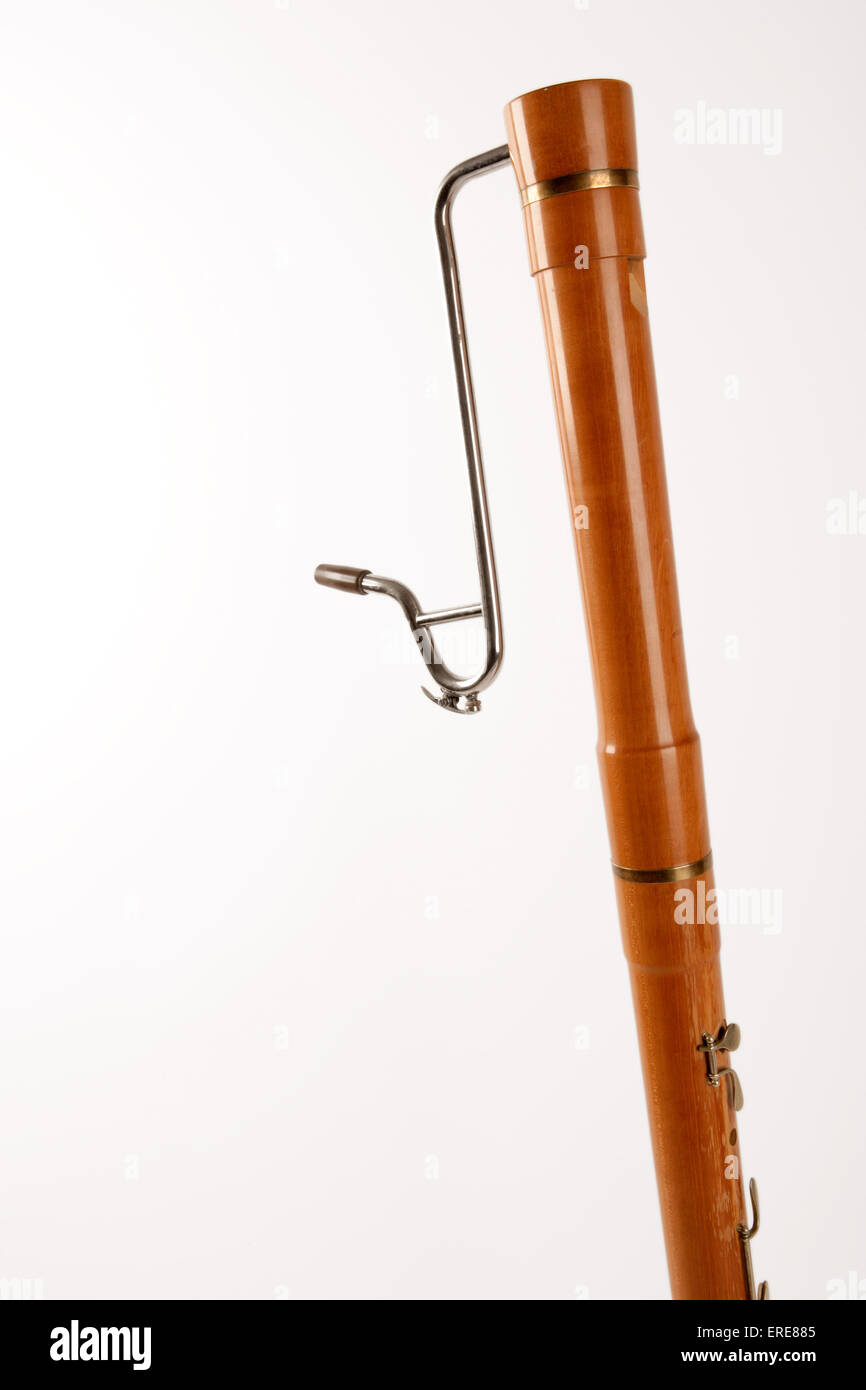 Bass recorder realizzato da Moeck, close-up di bocca il tubo e il giunto di testa Foto Stock