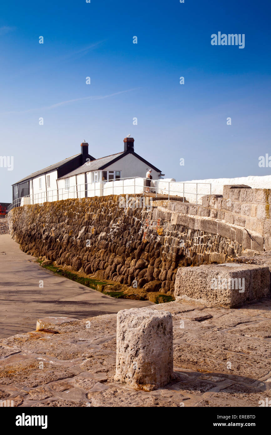 Il porto originale muro in Lyme Regis su Jurassic Coast, Dorset, England, Regno Unito Foto Stock
