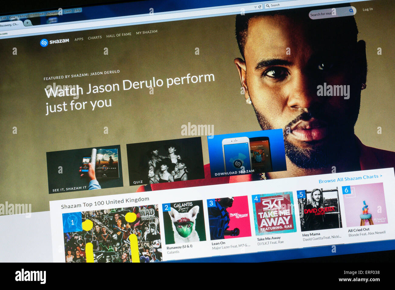 La homepage del sito per il riconoscimento musicale Shazam app. Foto Stock