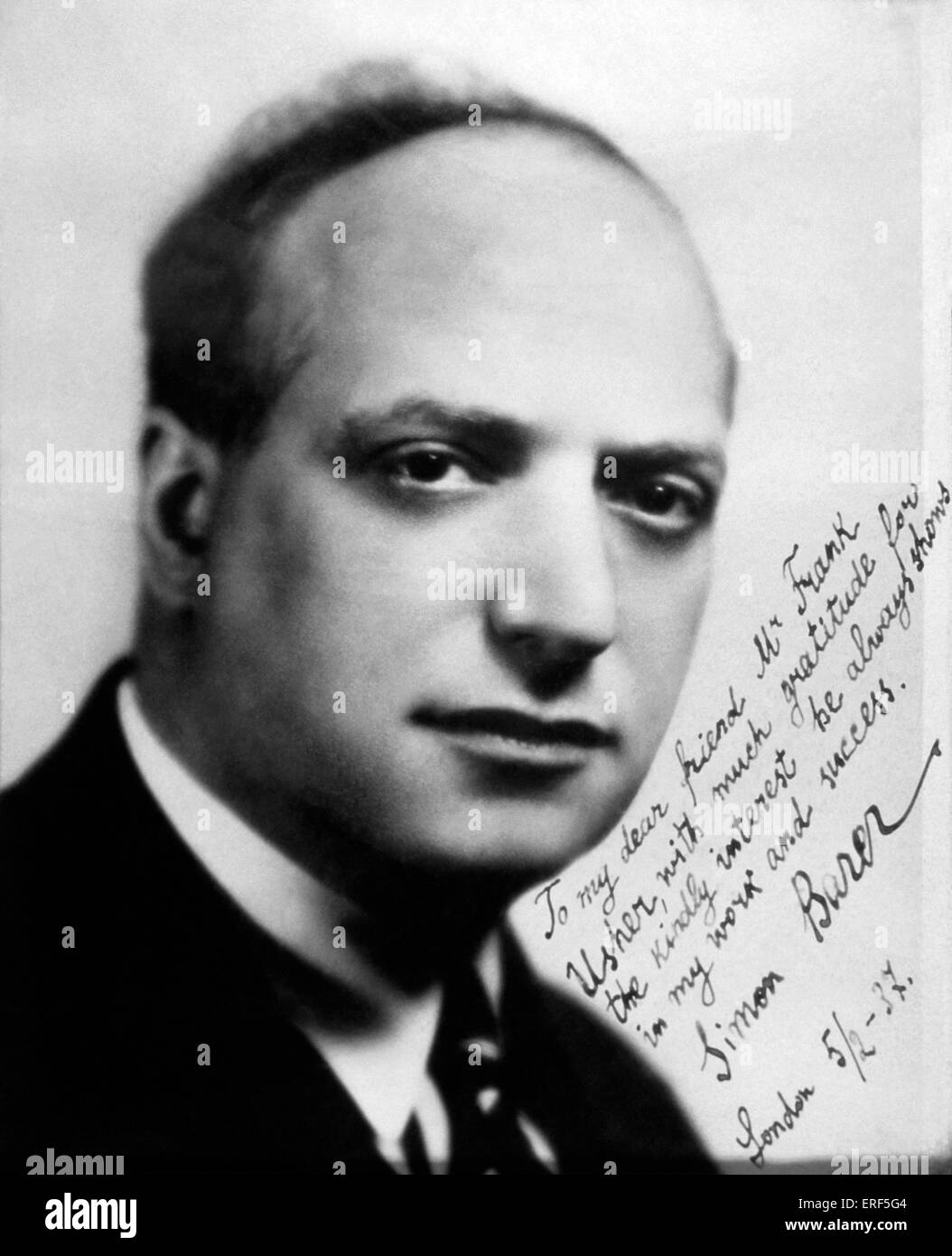 Simon Barrere - firmato il ritratto del pianista Russo, 1937. 1896-1951. Foto Stock