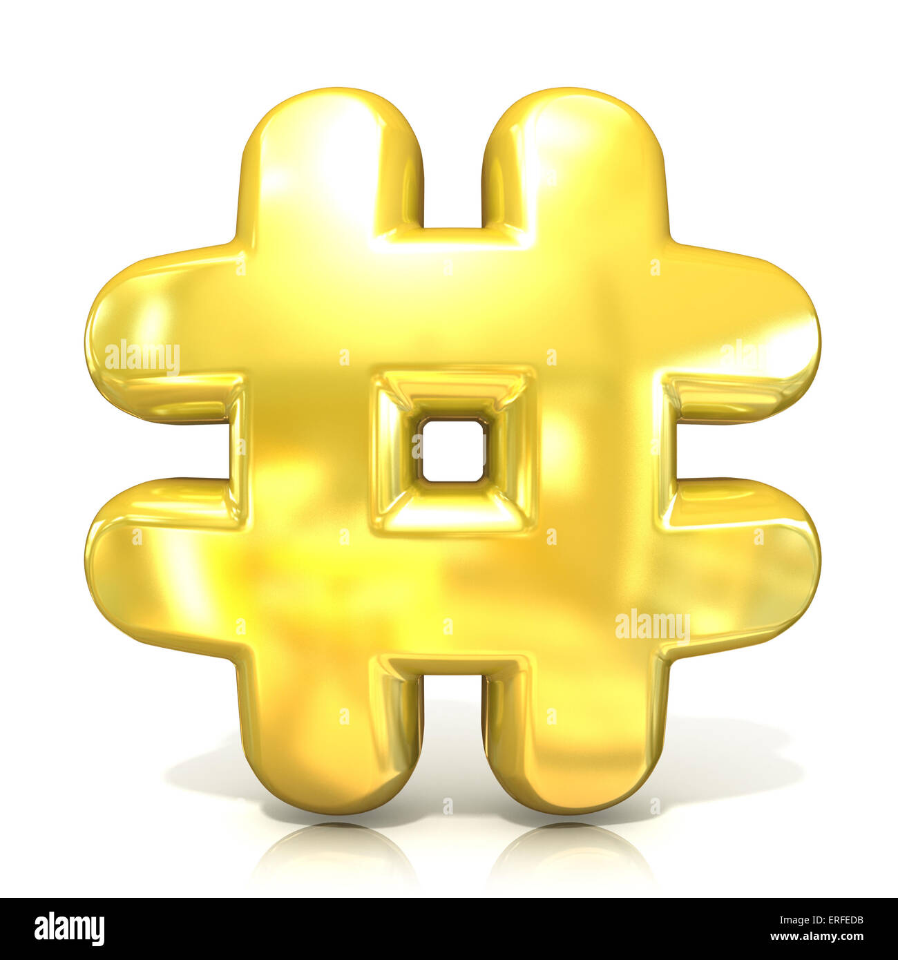 Hashtag, numero mark 3d golden segno isolato su sfondo bianco. Vista frontale Foto Stock