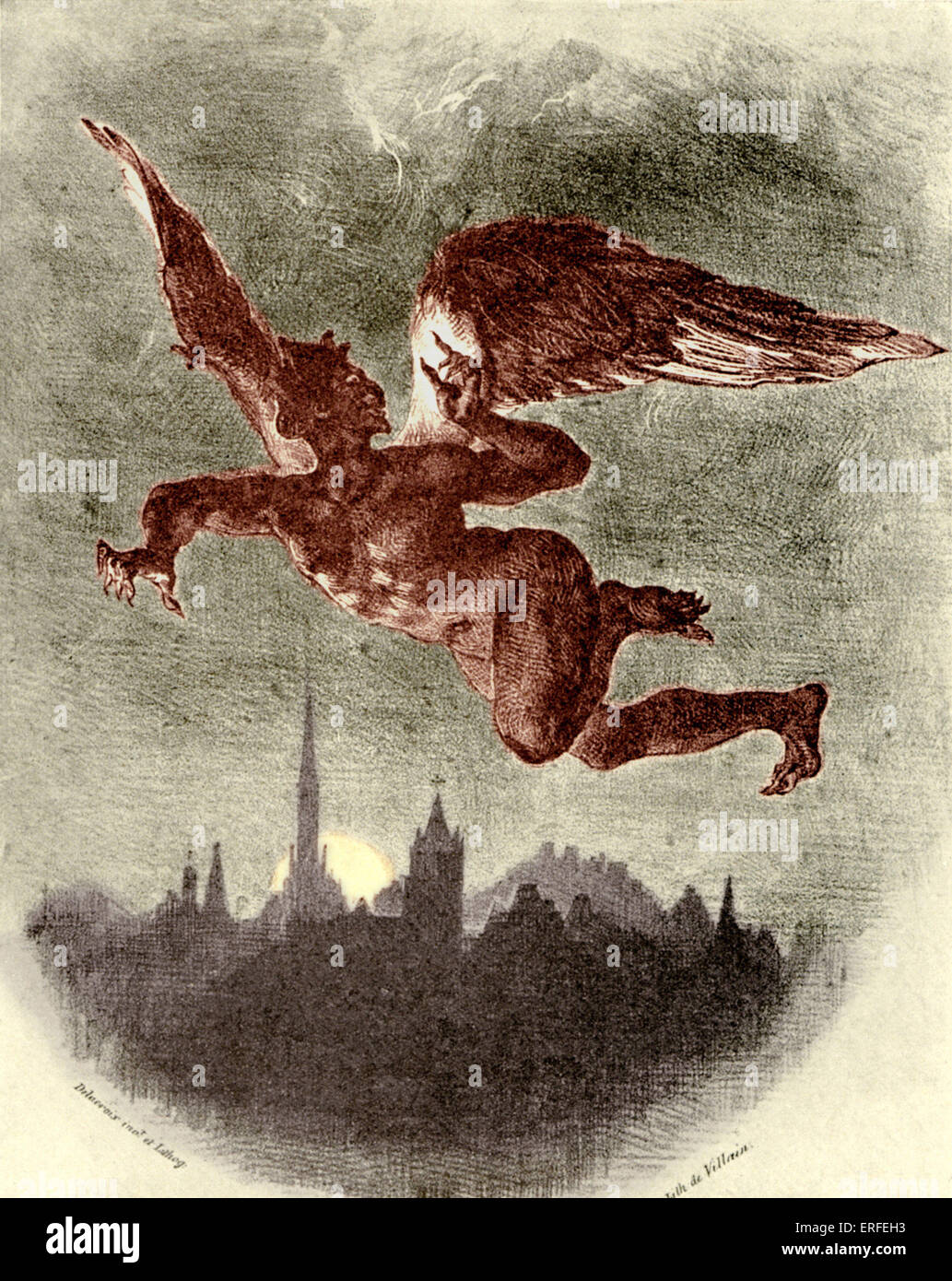 Satana volando sopra la città di notte. Dalla dannazione di Faust ("La Damnation de Faust', 1846) di Berlioz, compositore francese, Foto Stock