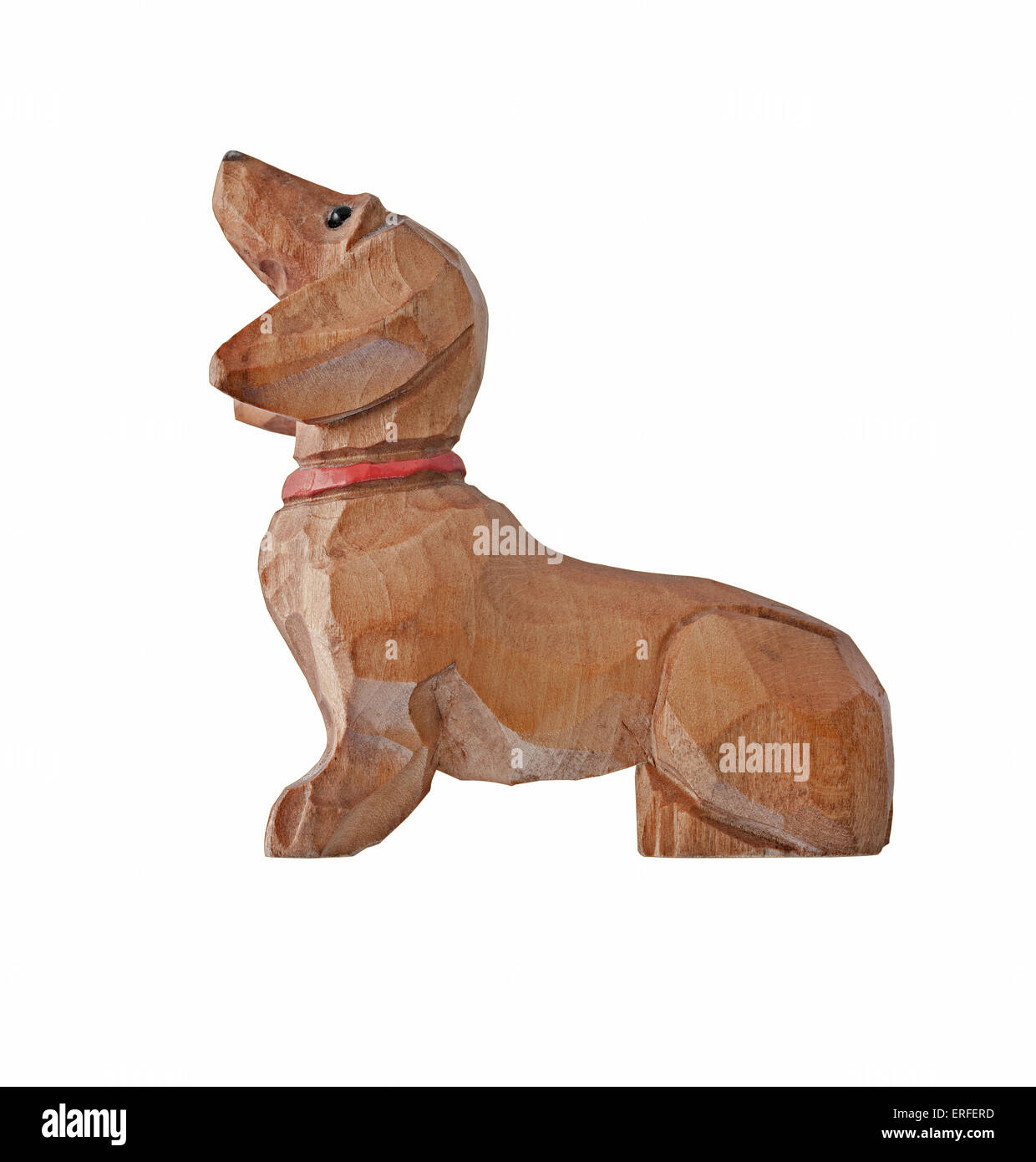 Vintage cane bassotto in legno pitturato di figurine di collare isolato su bianco, tracciato di ritaglio Foto Stock