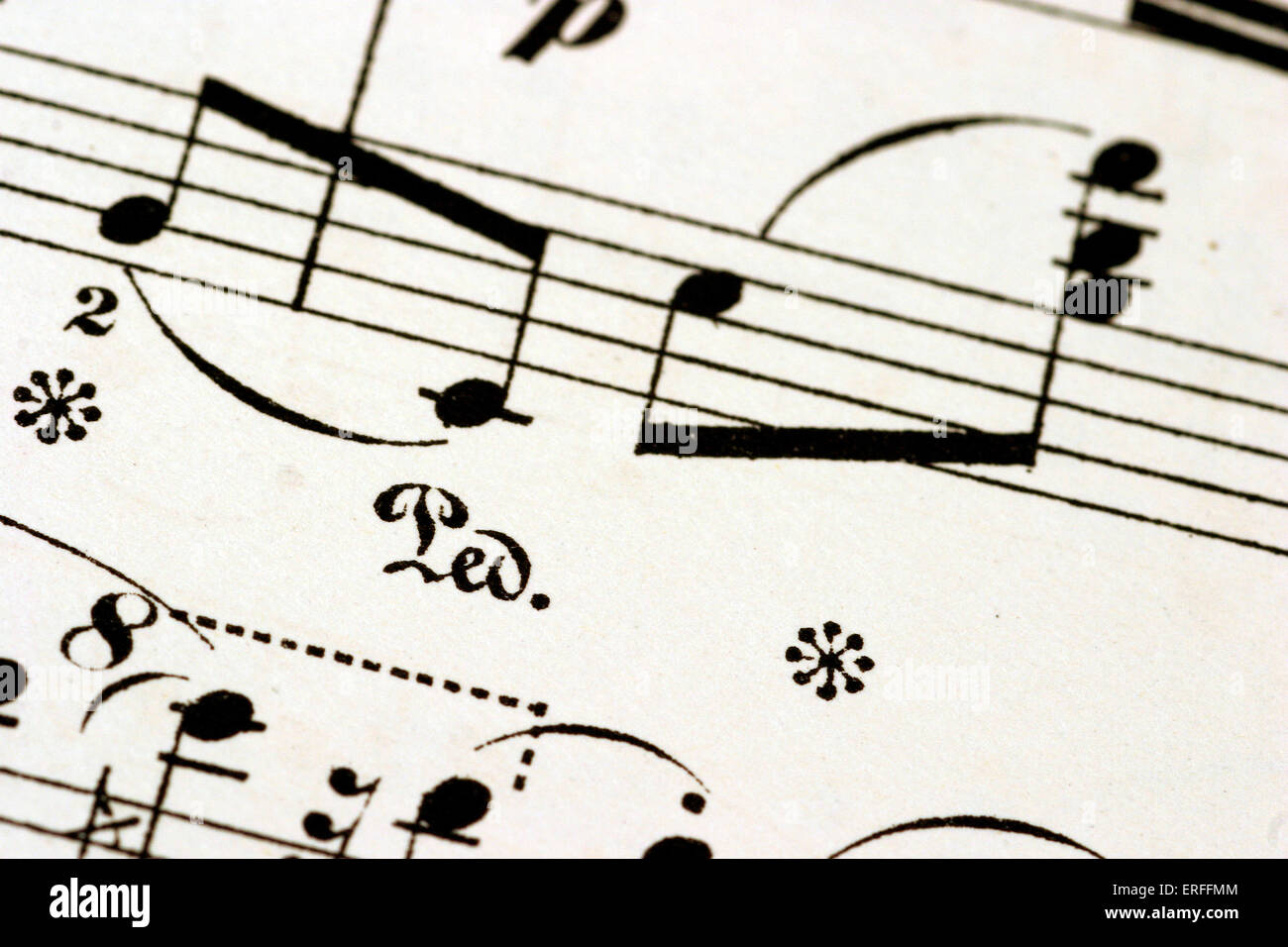 Musica per pianoforte - marcatura del pedale Foto Stock