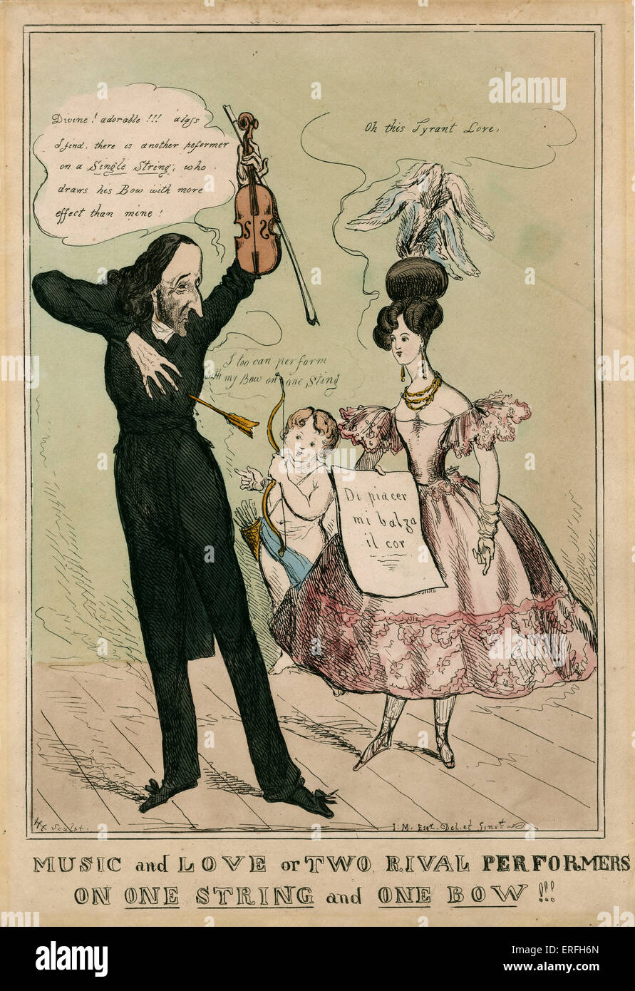 Niccolò Paganini - Ritratto caricatura italiano del violinista e compositore e Charlotte Watson, intitolato 'Musica e amore, o Foto Stock