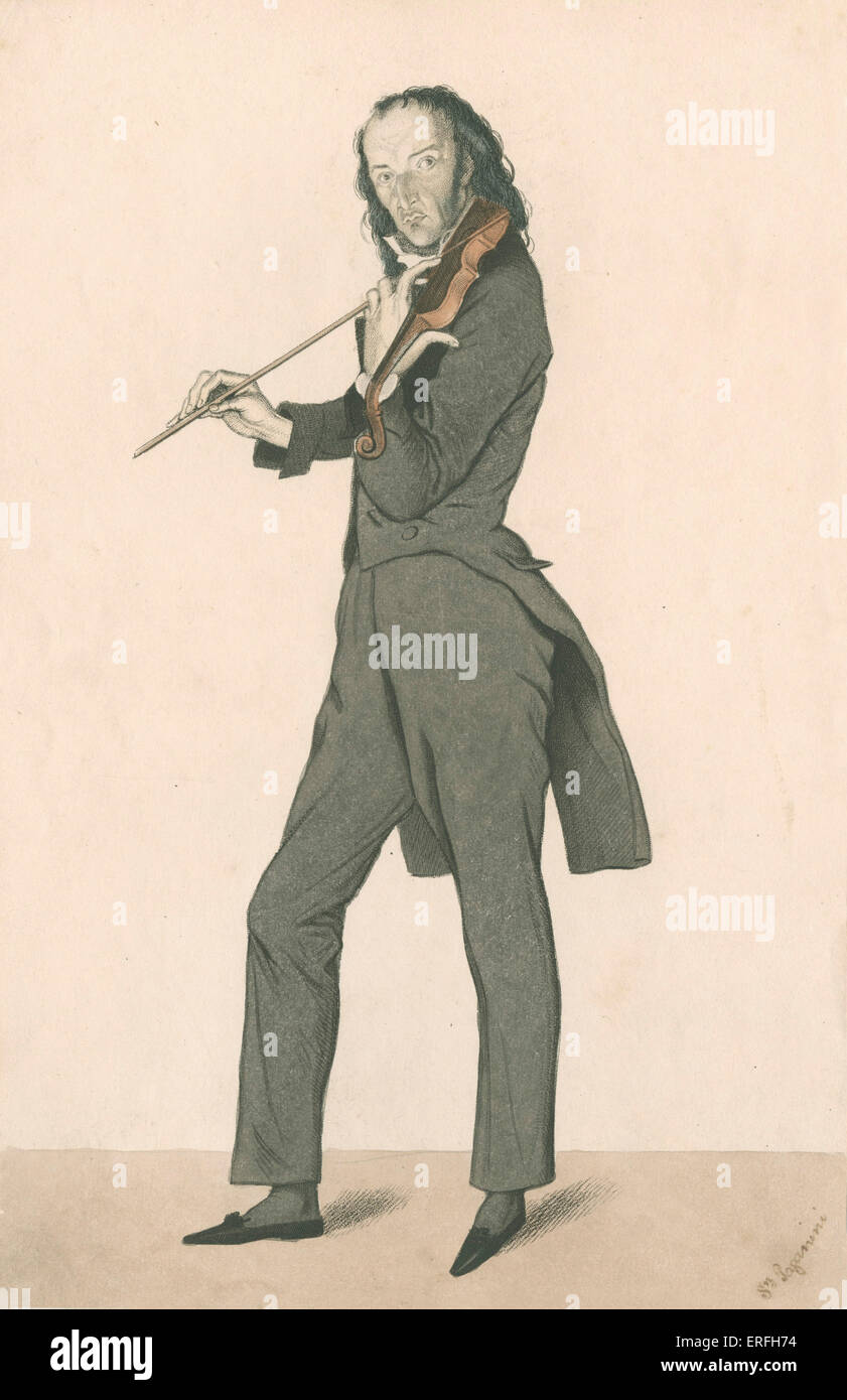 Niccolò Paganini - caricatura ritratto italiano del violinista e compositore, dopo Daniel Maclise, 1.830 s. 18 Febbraio 1784 - 27 maggio 1840. Foto Stock