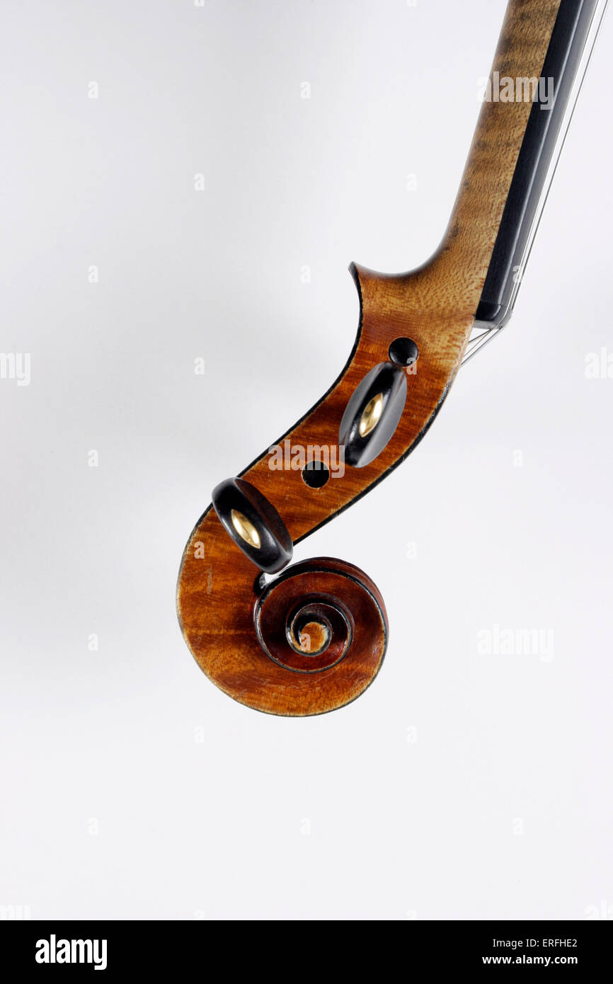 Violino - chiusura del collo e scorrere di un violino fatto da Charles J B Collin-Mezin. C C-M: francese liutaio, 1841-1923. Foto Stock