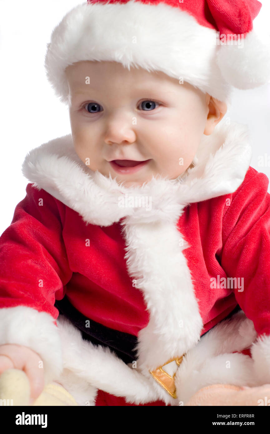 Vestito Babbo Natale 6 Mesi.Baby Boy Circa 6 Mesi Di Eta Vestito Di Una Santa Claus Suit A Natale Foto Stock Alamy