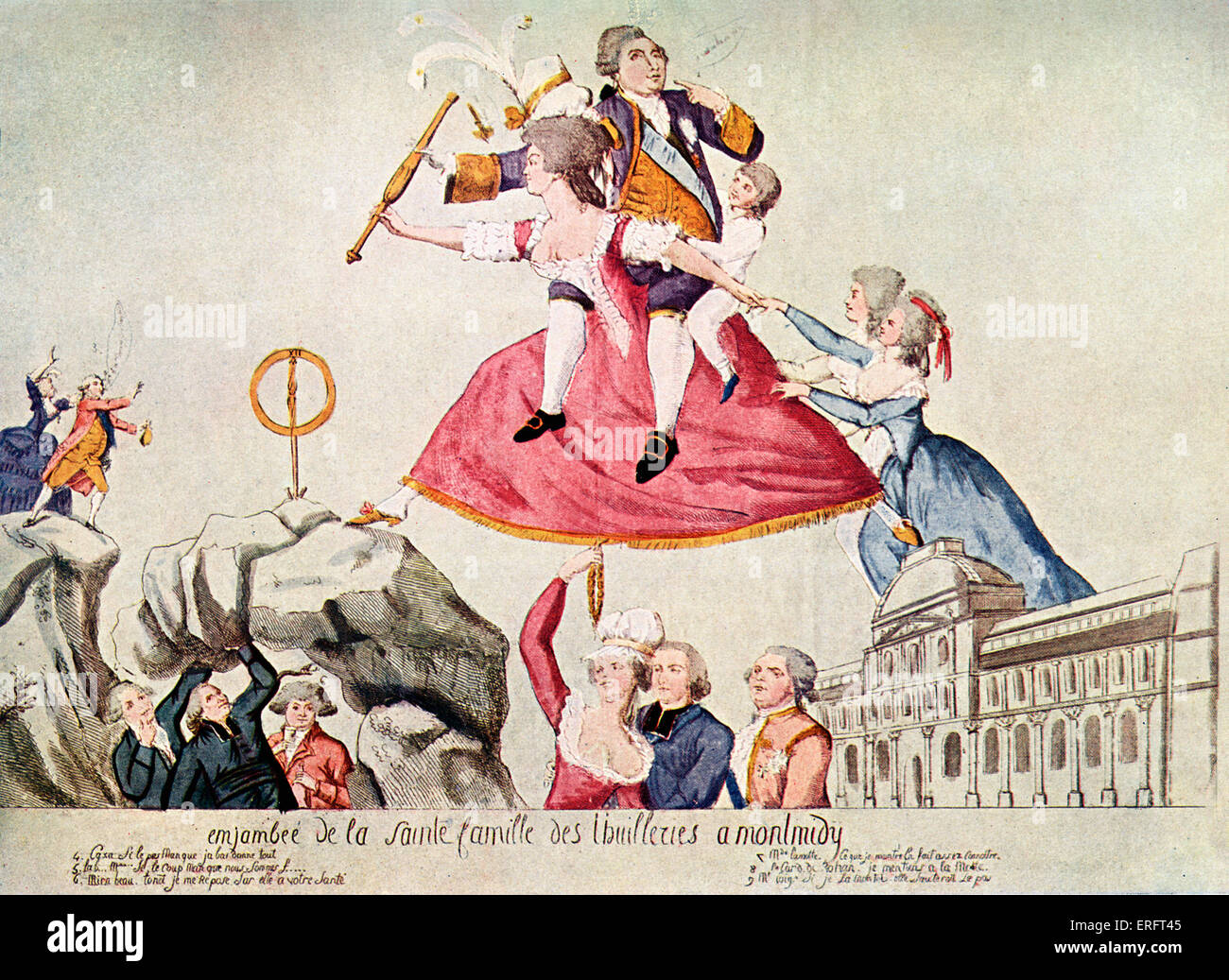Il Re Luigi XVI e la sua famiglia si tenta di fuggire da Parigi, 21 giugno 1791. La caricatura da flyer pubblicato nel 1792. Louis XVI: Foto Stock