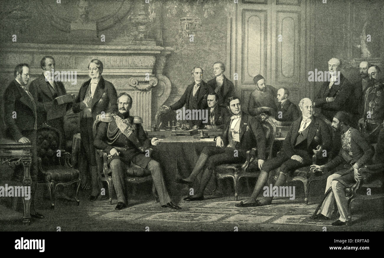 Congresso di Parigi, 1856 - dopo un dipinto di Édouard Louis Dubufe. Congresso di Parigi è stata una conferenza di pace tenutasi a Parigi Foto Stock