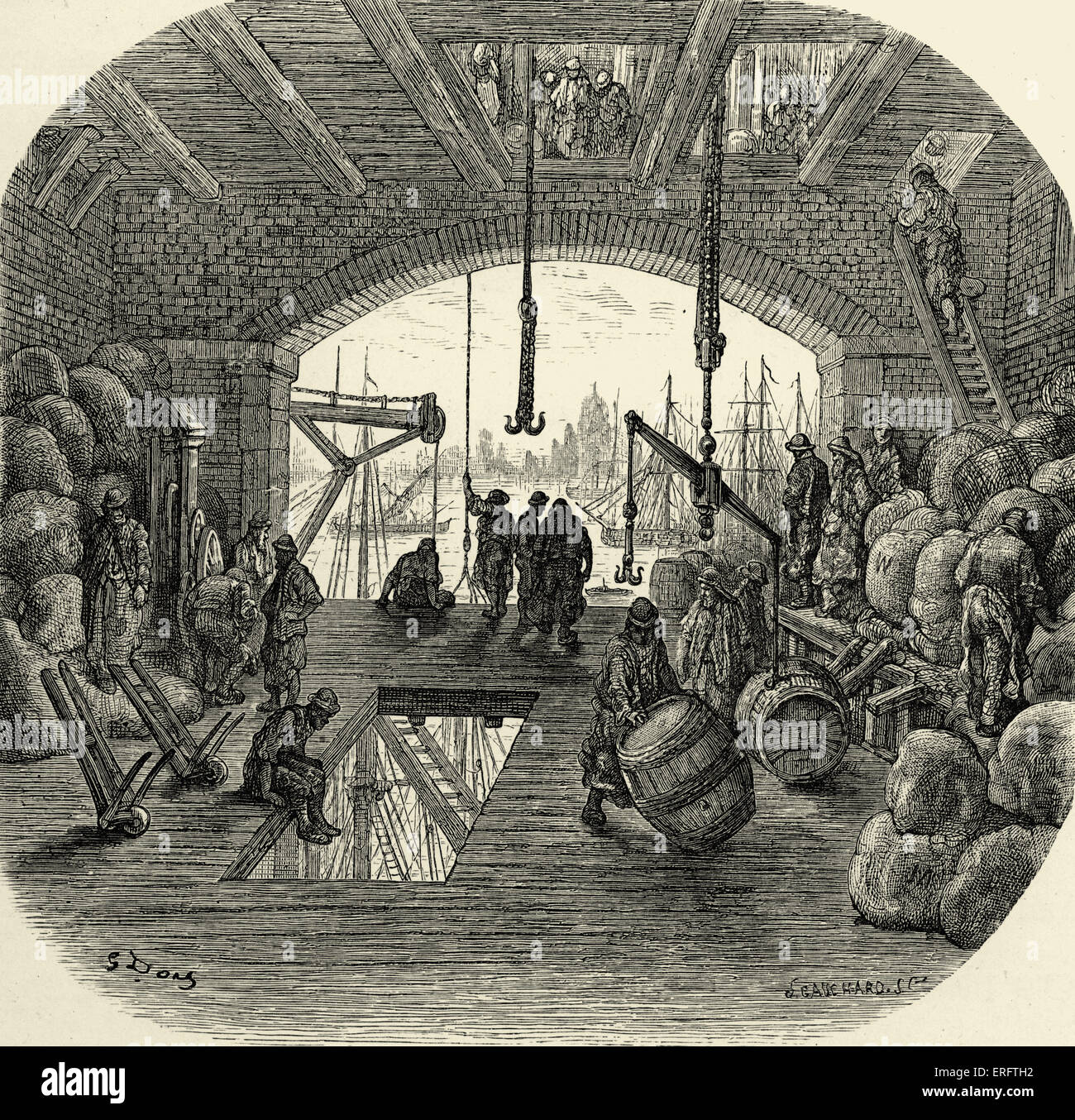 Una città throughfare. Incisione di Gustave Doré, da 'London, un pellegrinaggio, da Gustave Doré e Blanchard Jerrold', 1872. Foto Stock