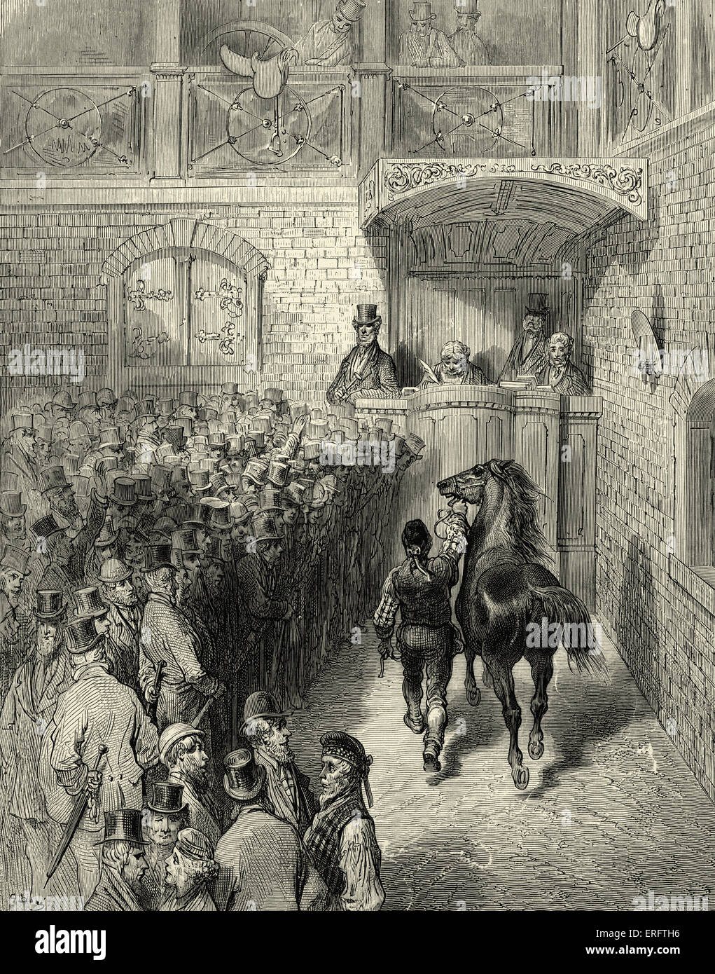 Vendita a Tattersall, banditori a cavallo. Incisione di Gustave Doré, da 'London, un pellegrinaggio, da Gustave Doré e Blanchard Jerrold', 1872. Foto Stock